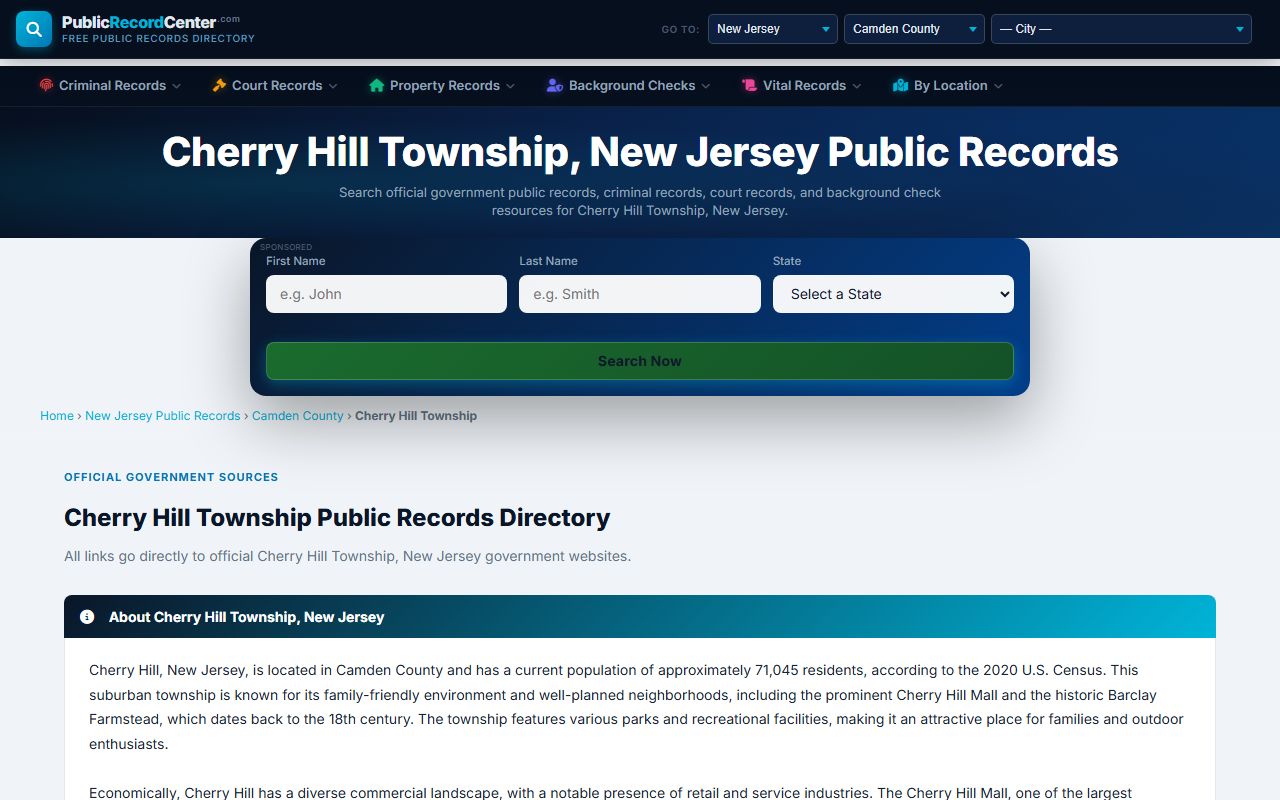 Cherry Hill Township 72 hour booking public records resources