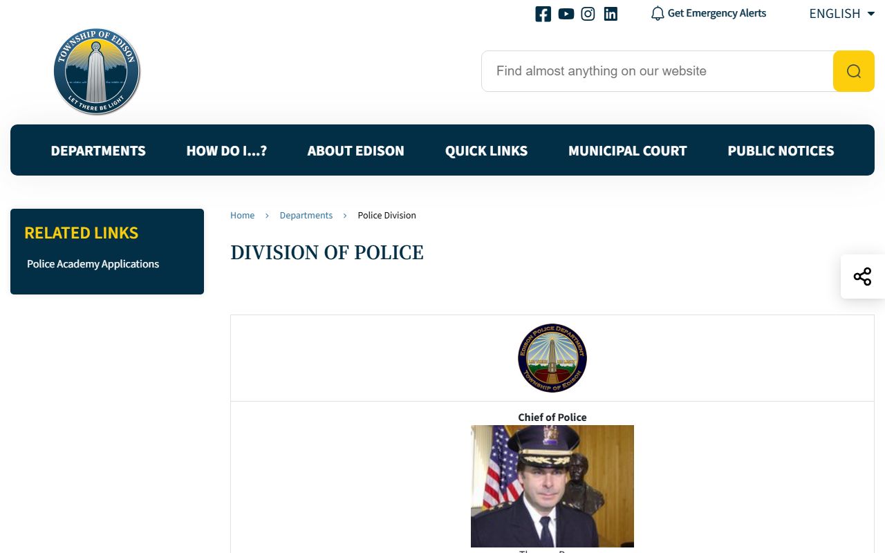 Edison Township 72 hour booking police division main page