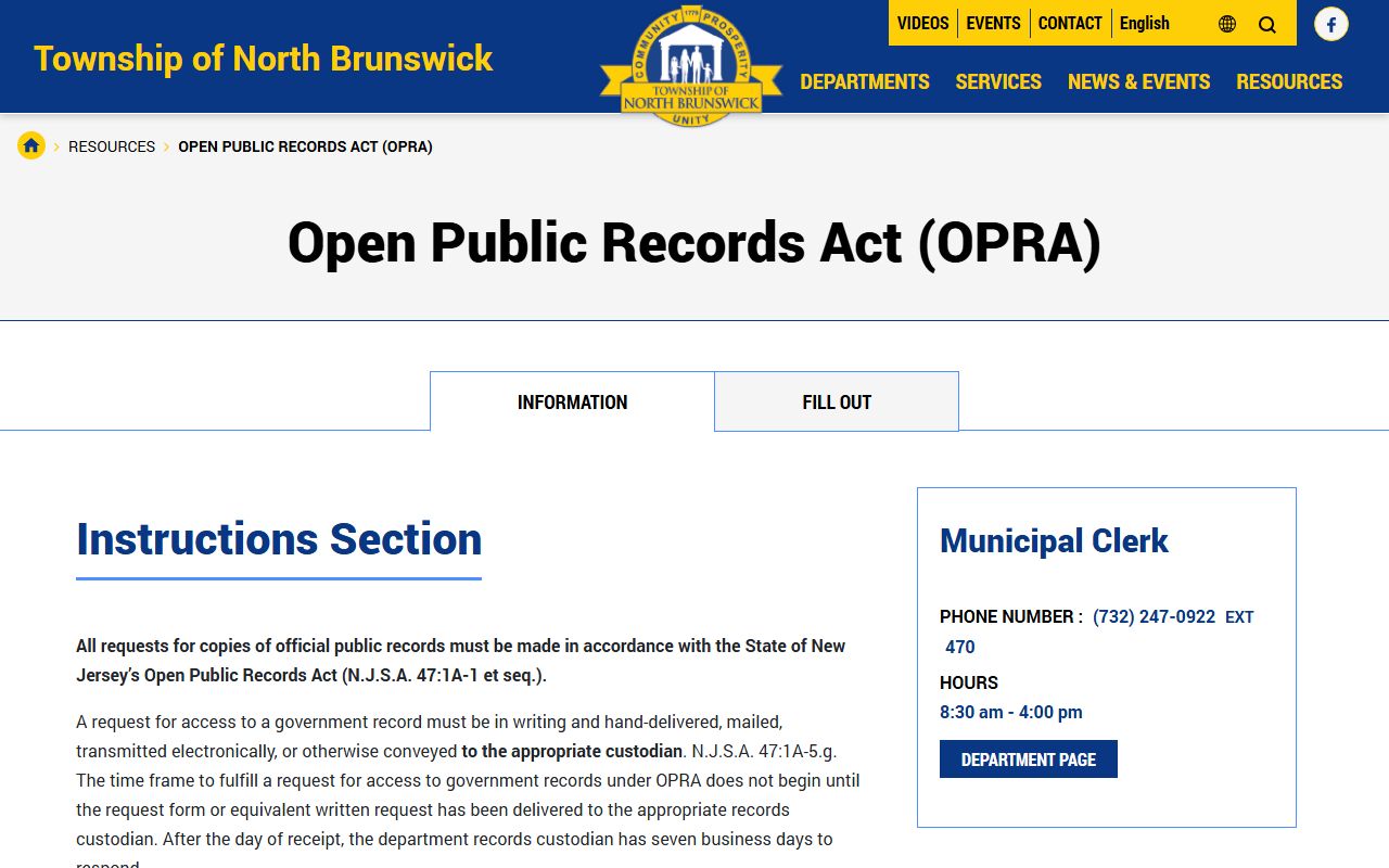 New Brunswick 72 hour booking North Brunswick OPRA form