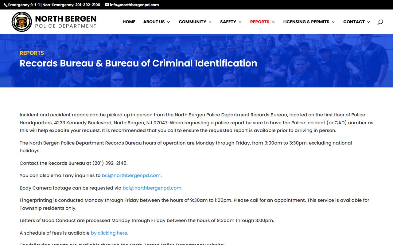 North Bergen Township 72 hour booking police records bureau