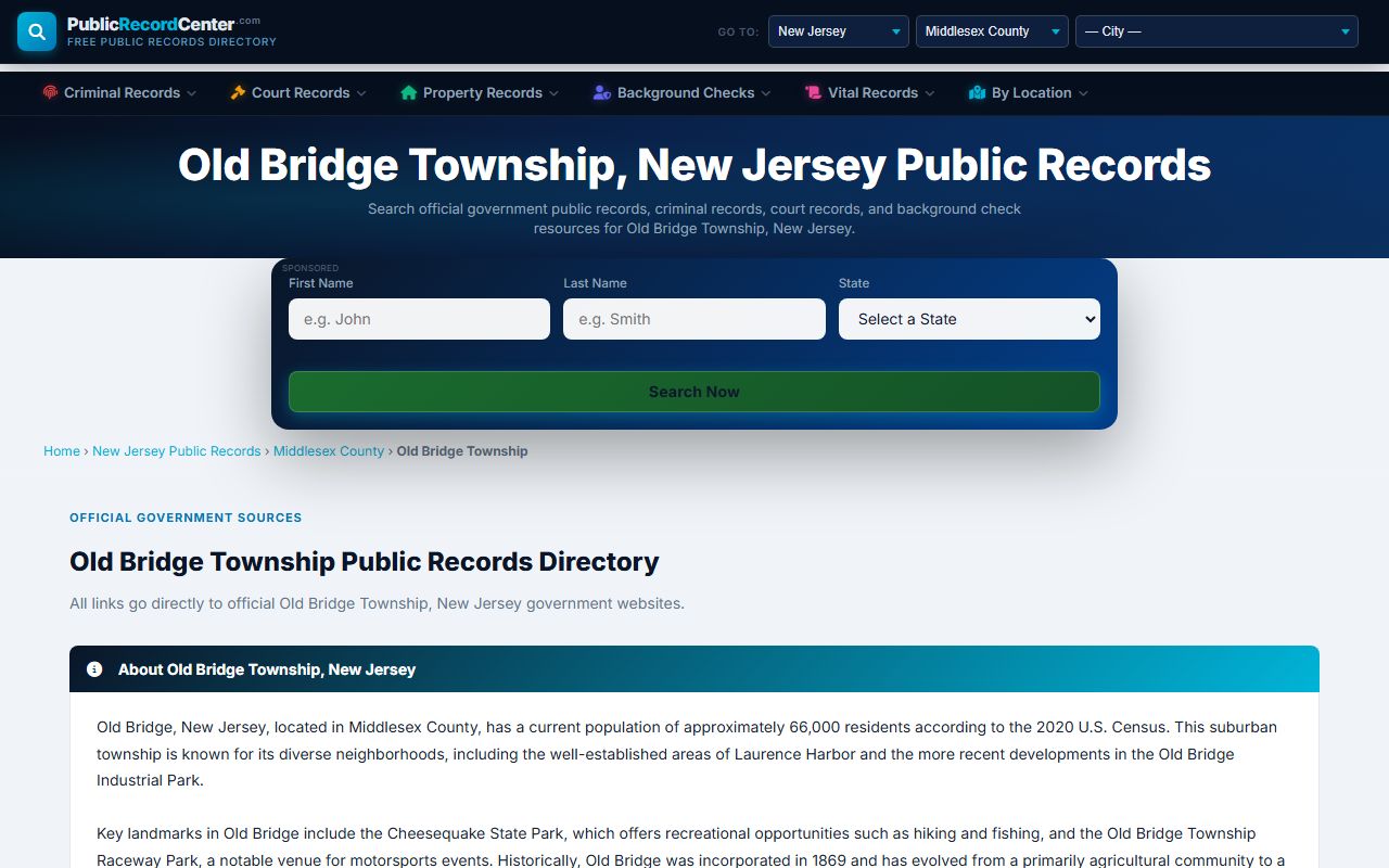 Old Bridge Township 72 hour booking public records resources