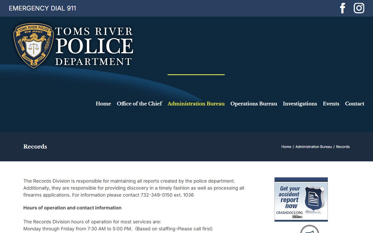 Toms River Township 72 hour booking police records bureau page