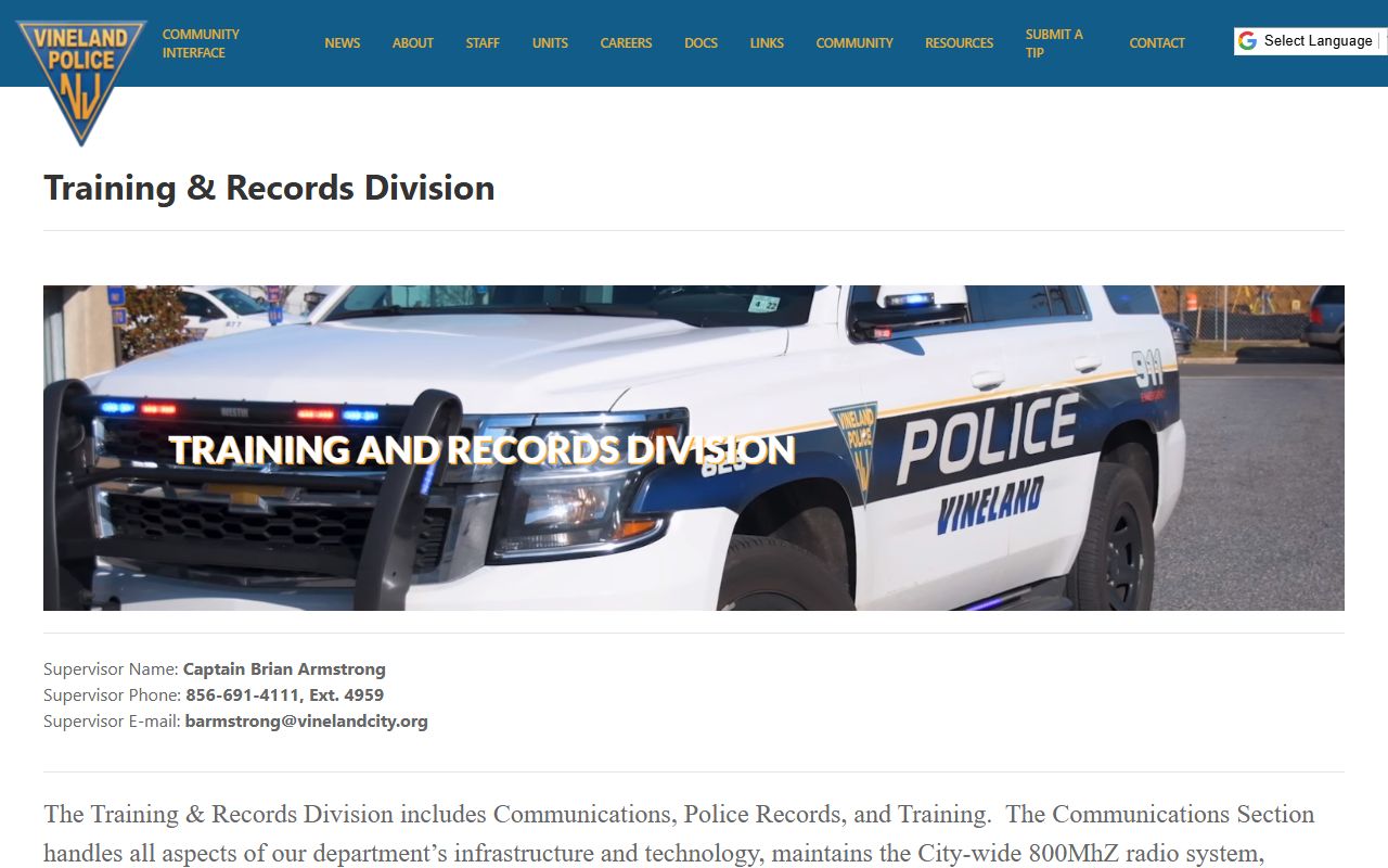 Vineland 72 hour booking police training and records section