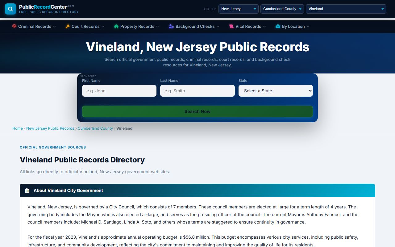 Vineland 72 hour booking public records resources