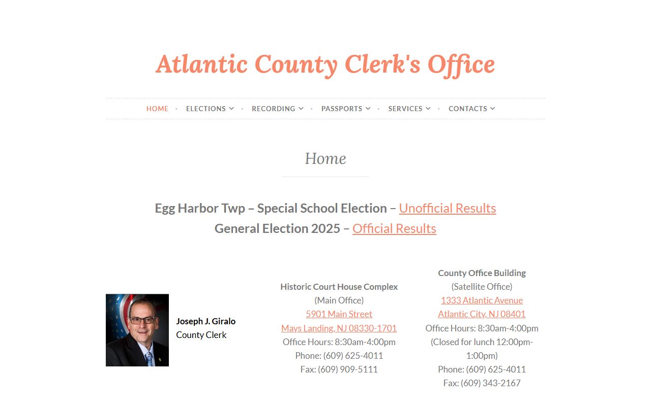 Atlantic County Clerk office for 72 hour booking record searches