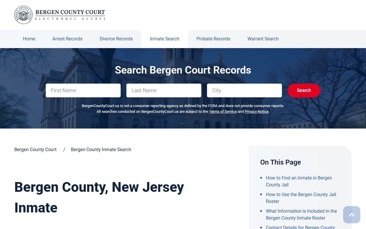 Bergen County inmate search tool for 72 hour booking lookups