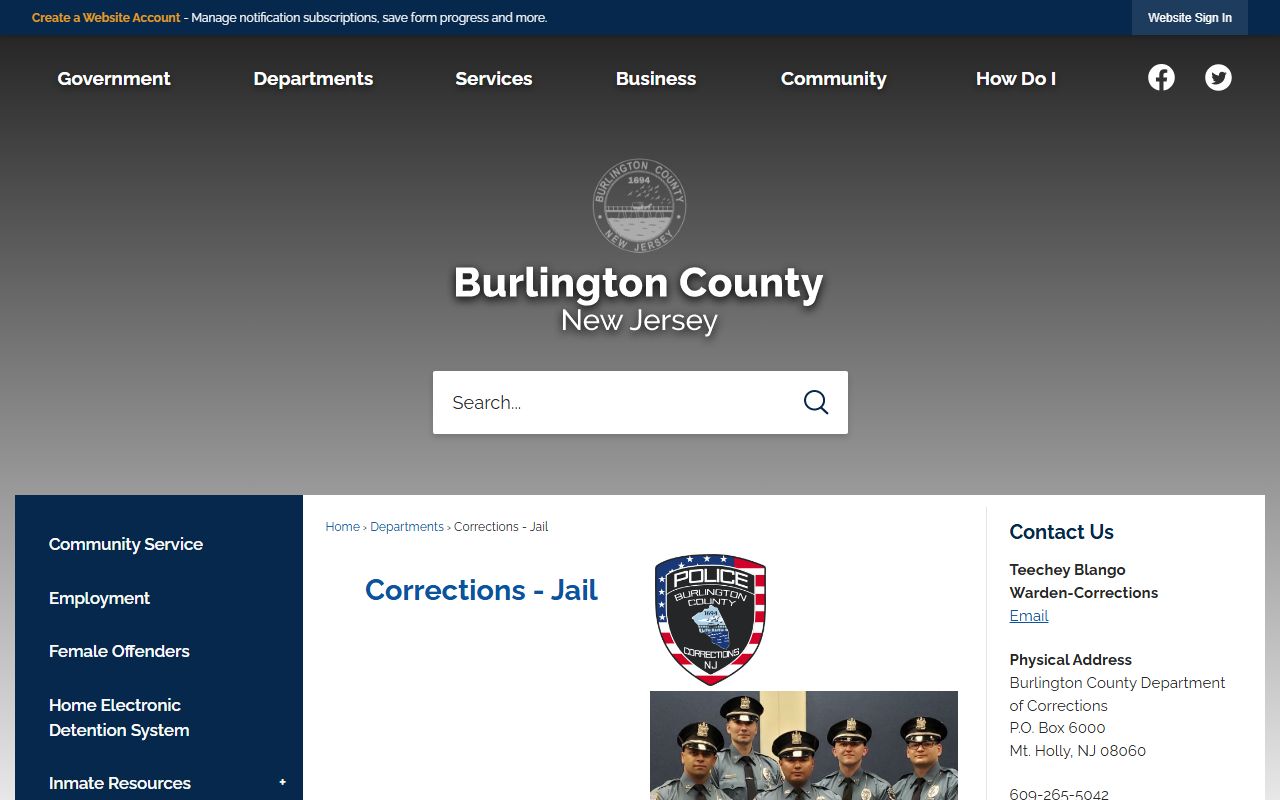 Burlington County corrections jail facility and 72 hour booking intake