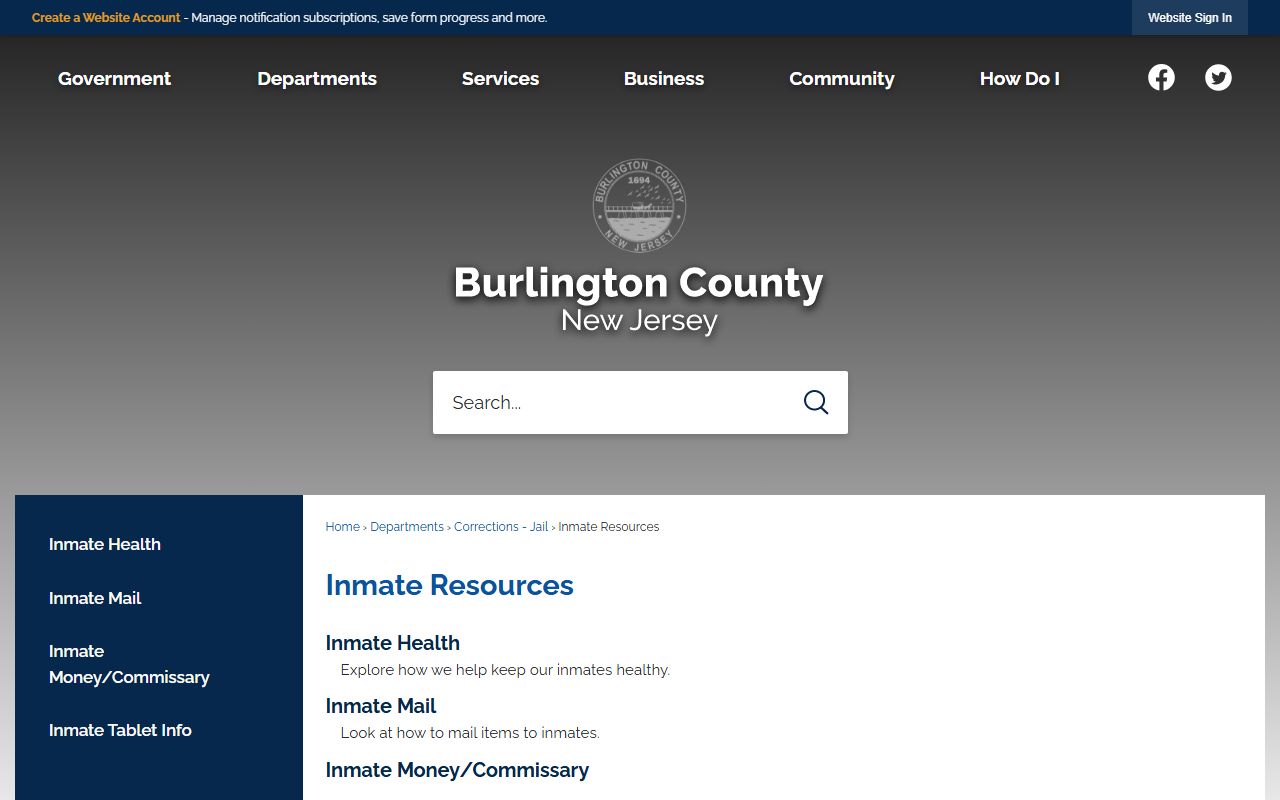 Burlington County inmate resources page related to 72 hour booking