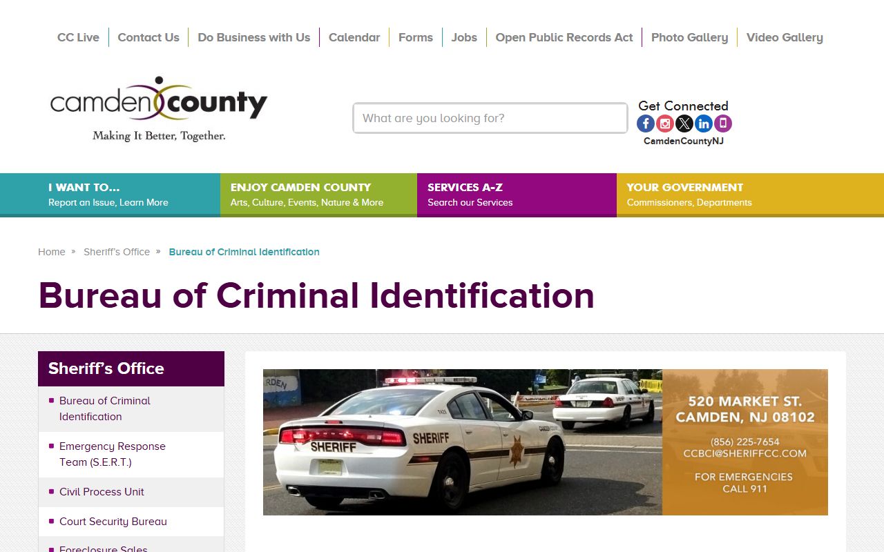 Camden County Bureau of Criminal Identification and 72 hour booking system