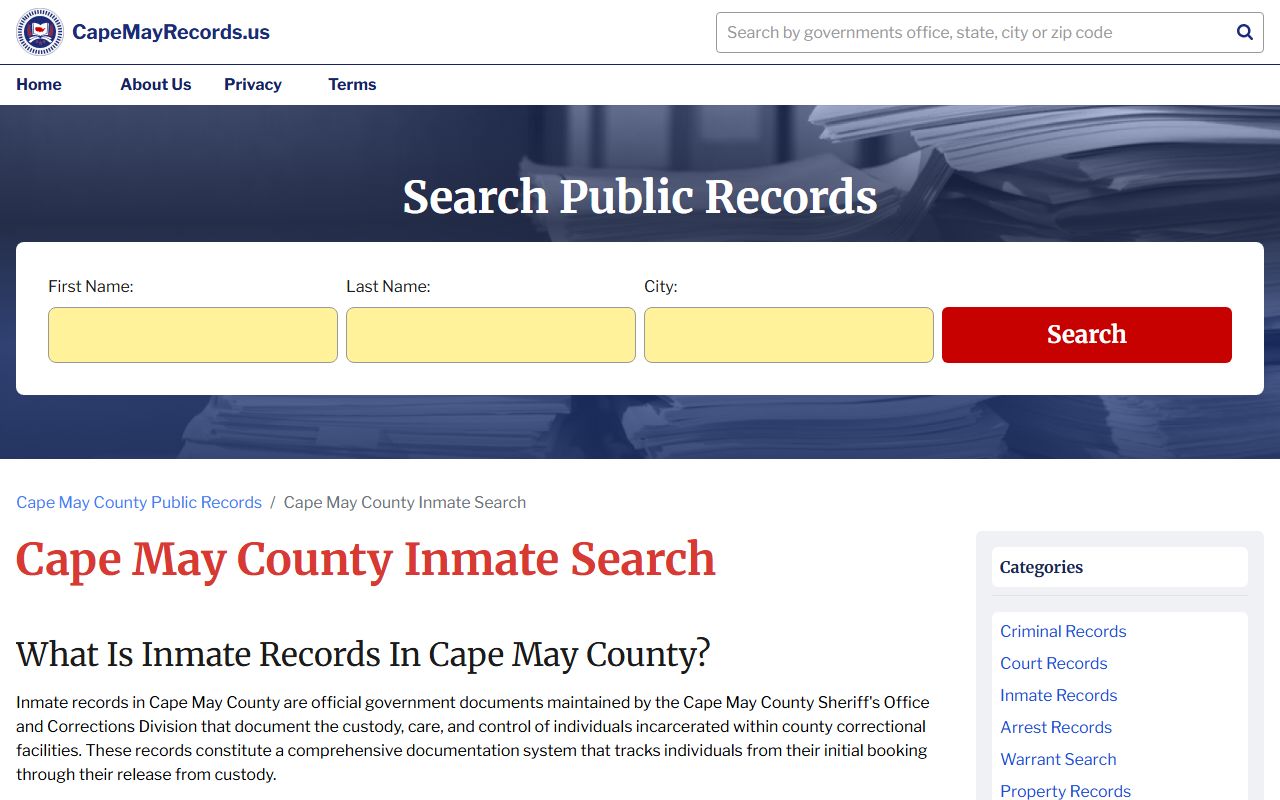 Cape May County 72 hour booking inmate search portal