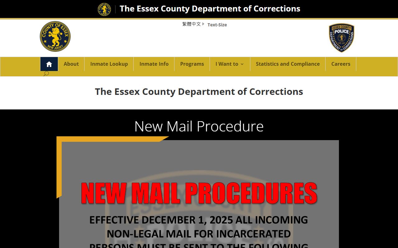 Essex County 72 hour booking department of corrections website