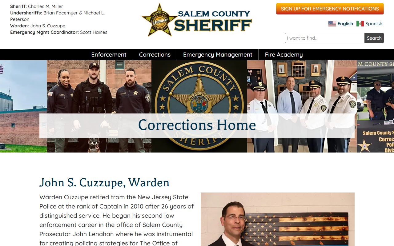 Salem County 72 hour booking correctional facility page