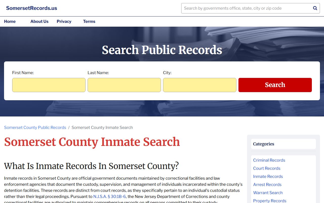 Somerset County 72 hour booking online inmate search page