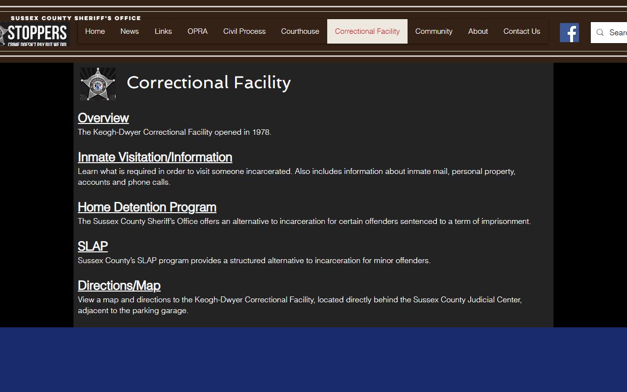 Sussex County 72 hour booking correctional facility information page