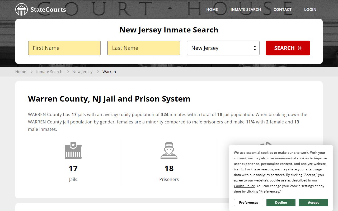 Warren County 72 hour booking correctional center inmate search